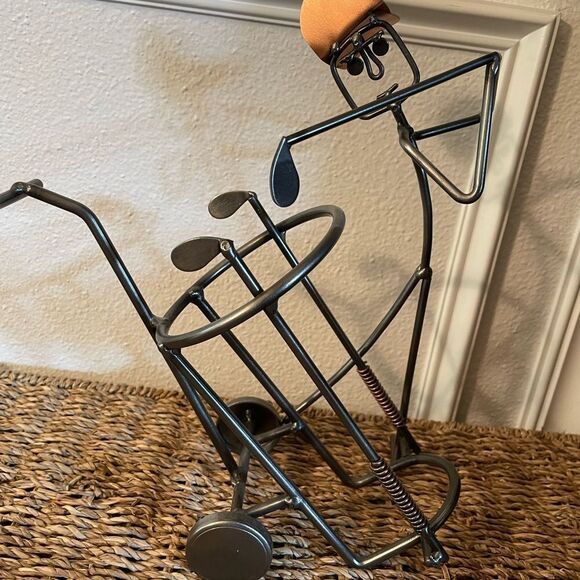 Vintage Golfer Caddy Metal Copper Sculpture Art Wine Holder - Picture 7 of 14